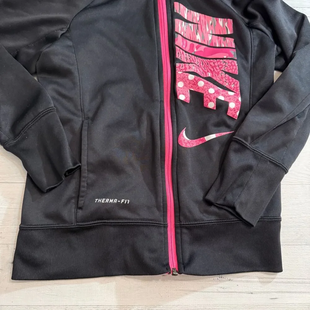 Nike girls black and pink zip up sweatshirt youth‎ medium